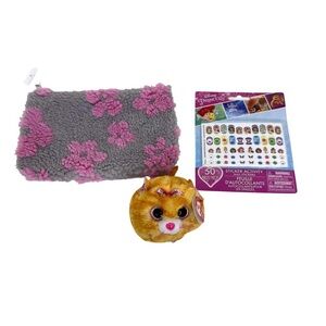 3 Pc Assorted Lot Floral Zip Bag & TY Tabitha Cat Puffie & Disney Nail Stickers